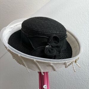 Hi's Classic Women's Wide Brim Hat Pearl Accents Wedding Multicolor